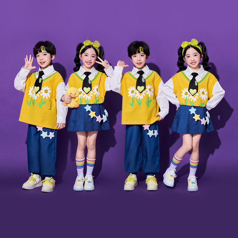 儿童演出服小学生运动会学院风啦啦操花朵表演服幼儿园班服园服秋