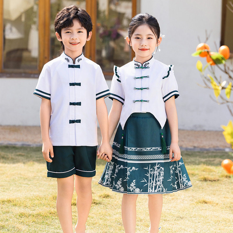 幼儿园夏季汉服表演服马面裙套装民族风古装小学生六一合唱演出服