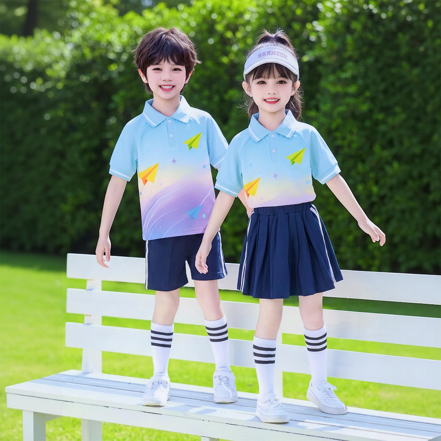 夏季小学生渐变色短袖园服套装