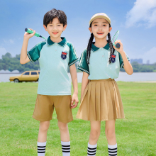 中小学生校服 幼儿园园服夏季班服绿色短袖T恤男女童卡其裙子套装