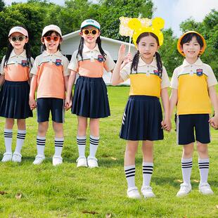 幼儿园园服夏季毕业照班服儿童黄色短袖T恤小学生校服运动套装