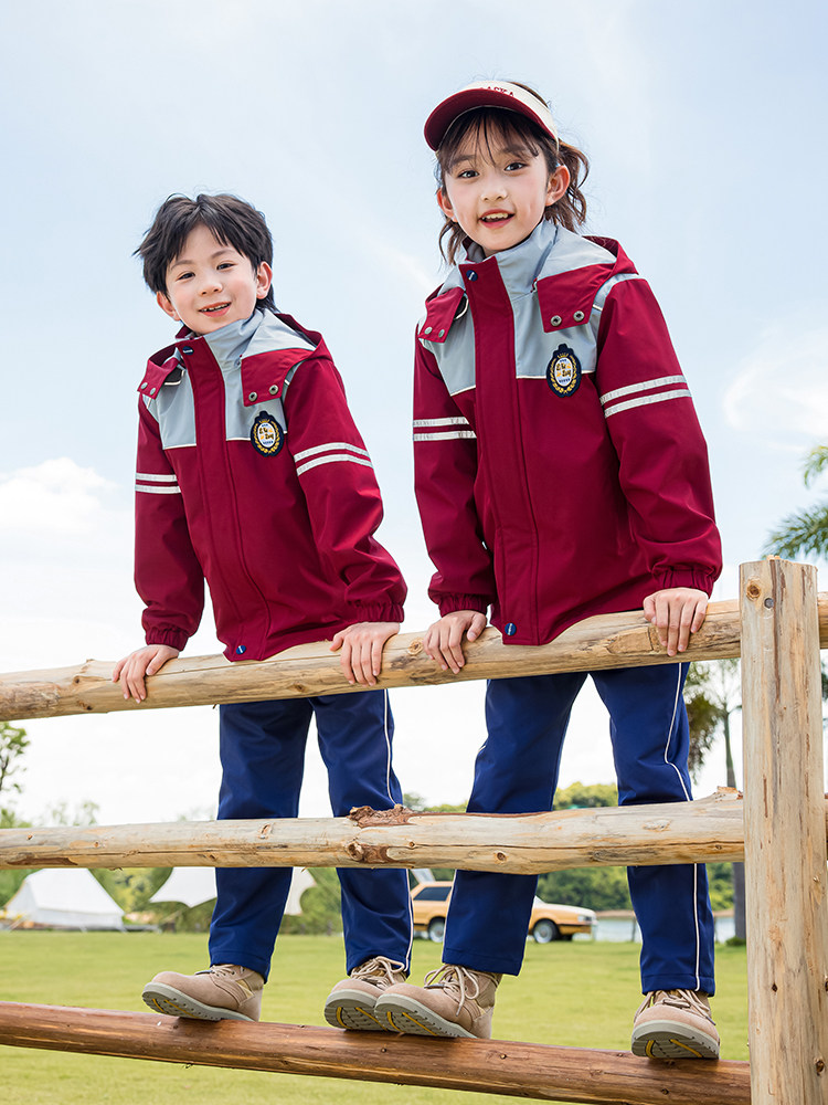 小学生校服幼儿园园服红色冲锋衣
