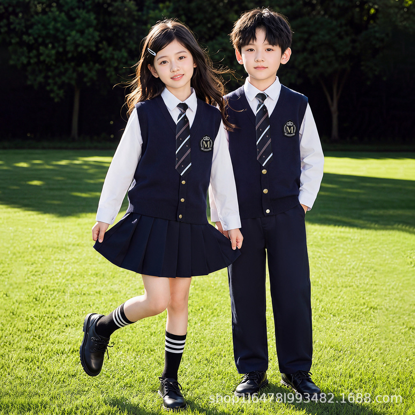 幼儿园园服春秋款英伦风小学生班服套装儿童合唱演出服校服三件套