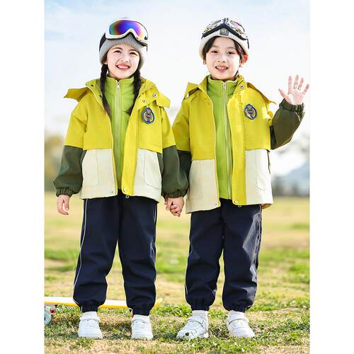 幼儿园园服秋冬装班服冲锋衣三件套一年级班服小学生春秋校服套装