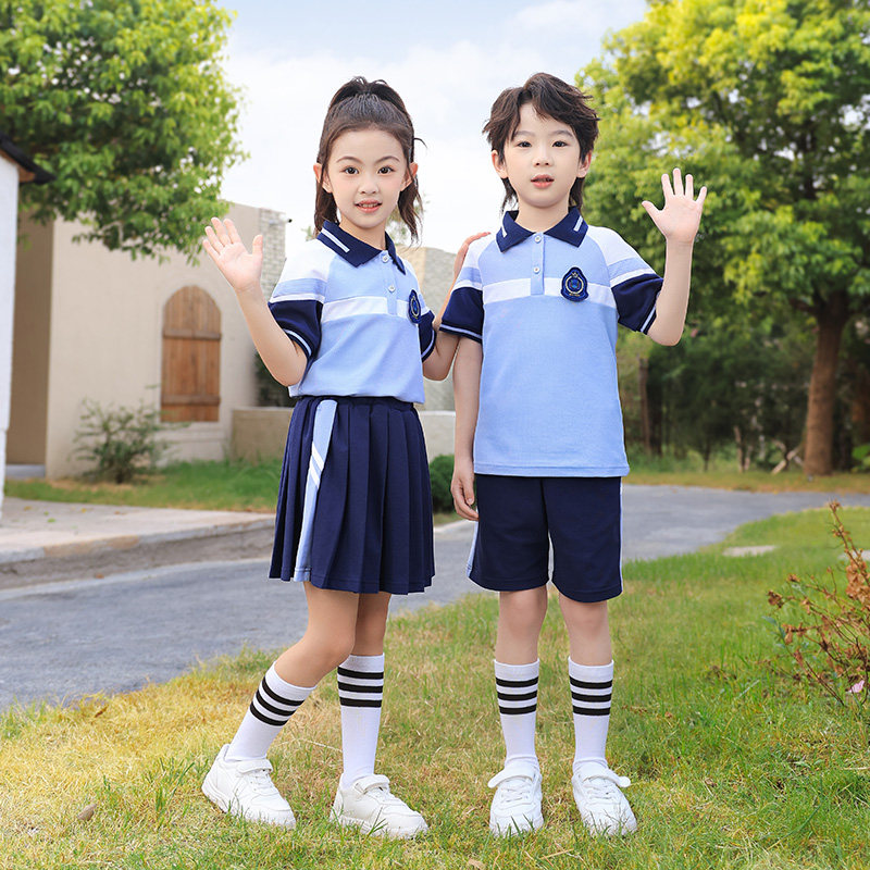 幼儿园园服夏季套装小学生运动会短袖班服三件套儿童蓝色夏装校服