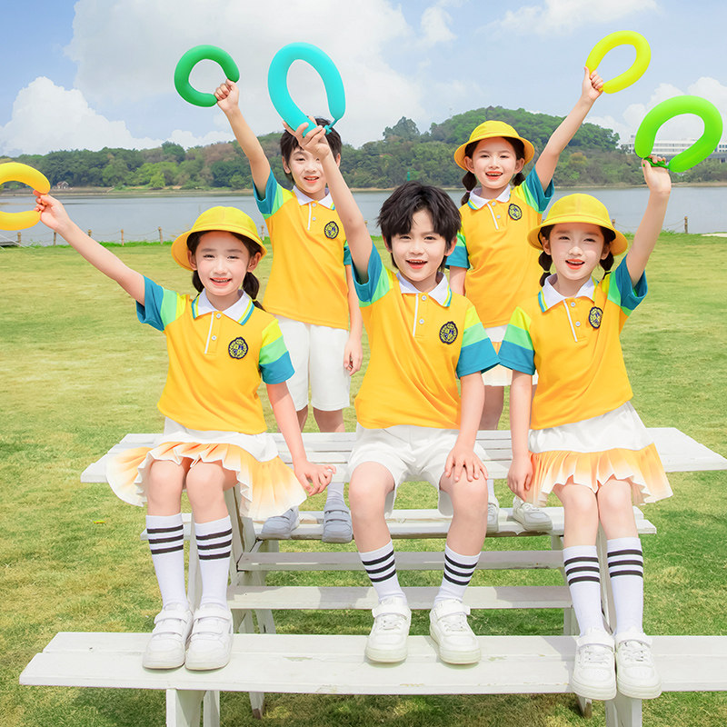 幼儿园园服夏季纯棉短袖毕业拍照服儿童可爱学院风班服小学生校服