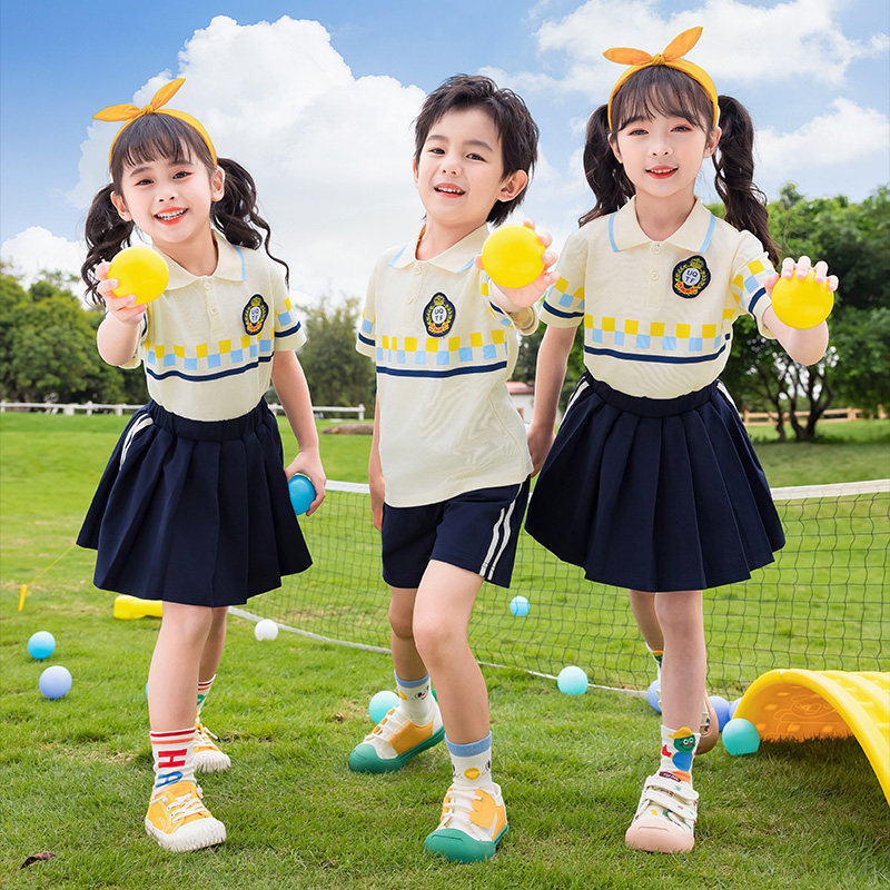 夏季小学生校服幼儿园英伦风园服儿童班服女童男童杏色运动服套装