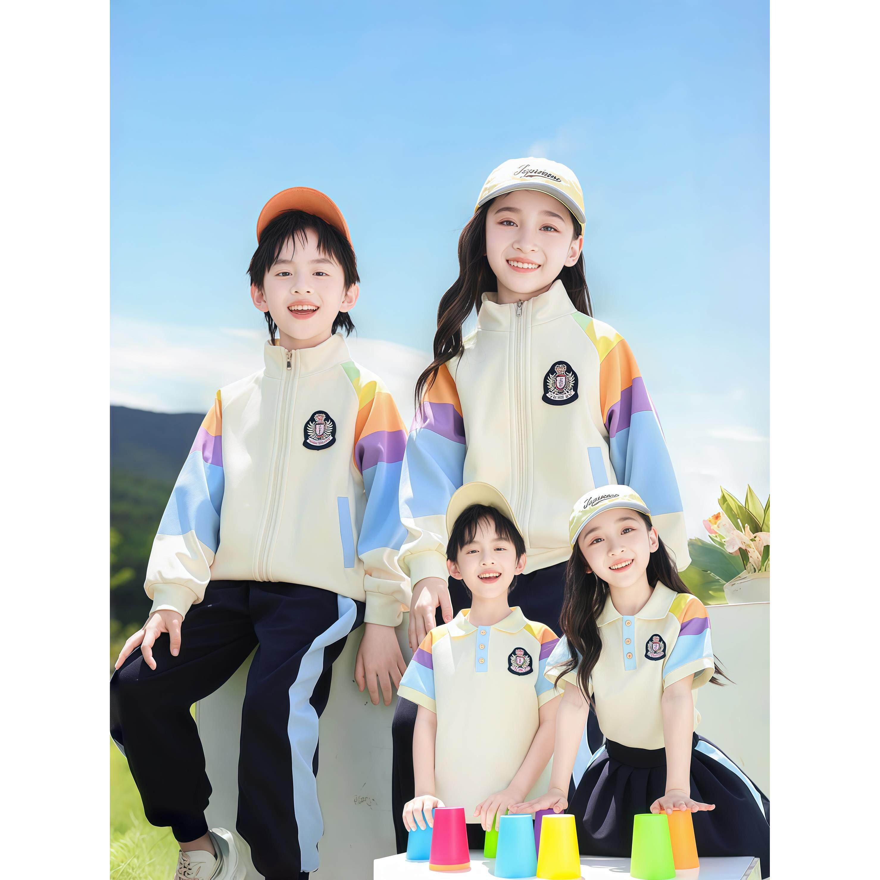 小学生彩虹春秋冲锋衣校服三件套