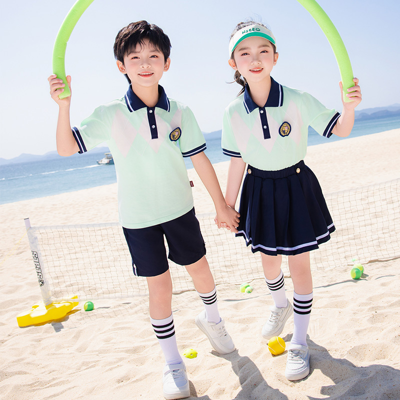 幼儿园园服夏季毕业运动服老师服小学生班服统一校服绿色短袖套装