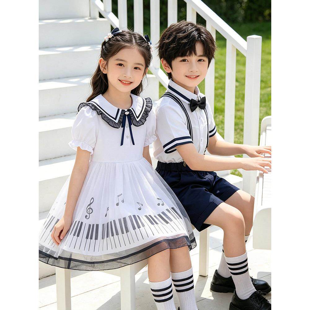 小学生夏季短袖毕业班服连衣裙