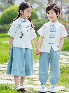 夏季 幼兒園園服六一演出服漢服合唱服裝 畢業(yè)照古風(fēng)國學(xué)班服民族風(fēng)