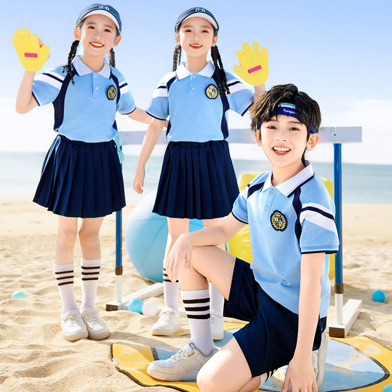 小学生校服夏季运动服幼儿园园服班服一年级蓝色套装定制毕业照服