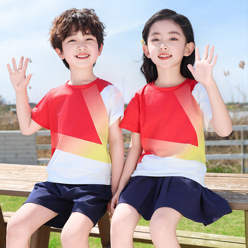 小学生班服2025新款儿童夏季五星短袖套装运动会开幕式六一表演服