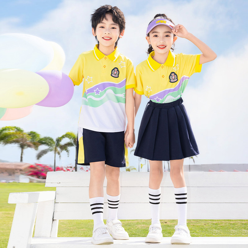 小学生校服夏季短袖套装儿童彩虹色班服运动服新款幼儿园园服夏装