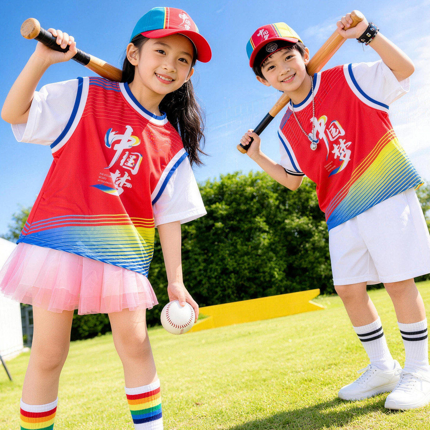 六一男女童彩虹渐变篮球演出服
