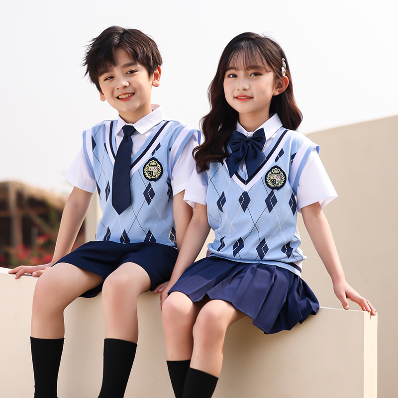 中小学生假两件衬衫领校服套装儿童夏款洋气学院风班服幼儿园园服