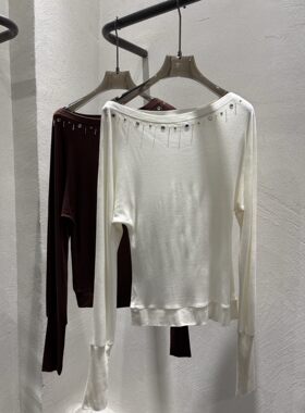 秋冬新款镜面金属装饰钉珠两穿奶皮上衣