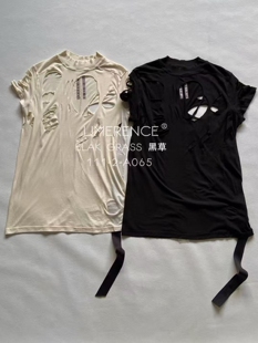 有机棉撕裂效果破洞T DRKSHDW Rick Owens