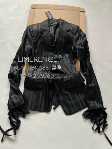Ann Demeulemeester 黑白撞色定制黑色条纹修身收腰显瘦西装外套
