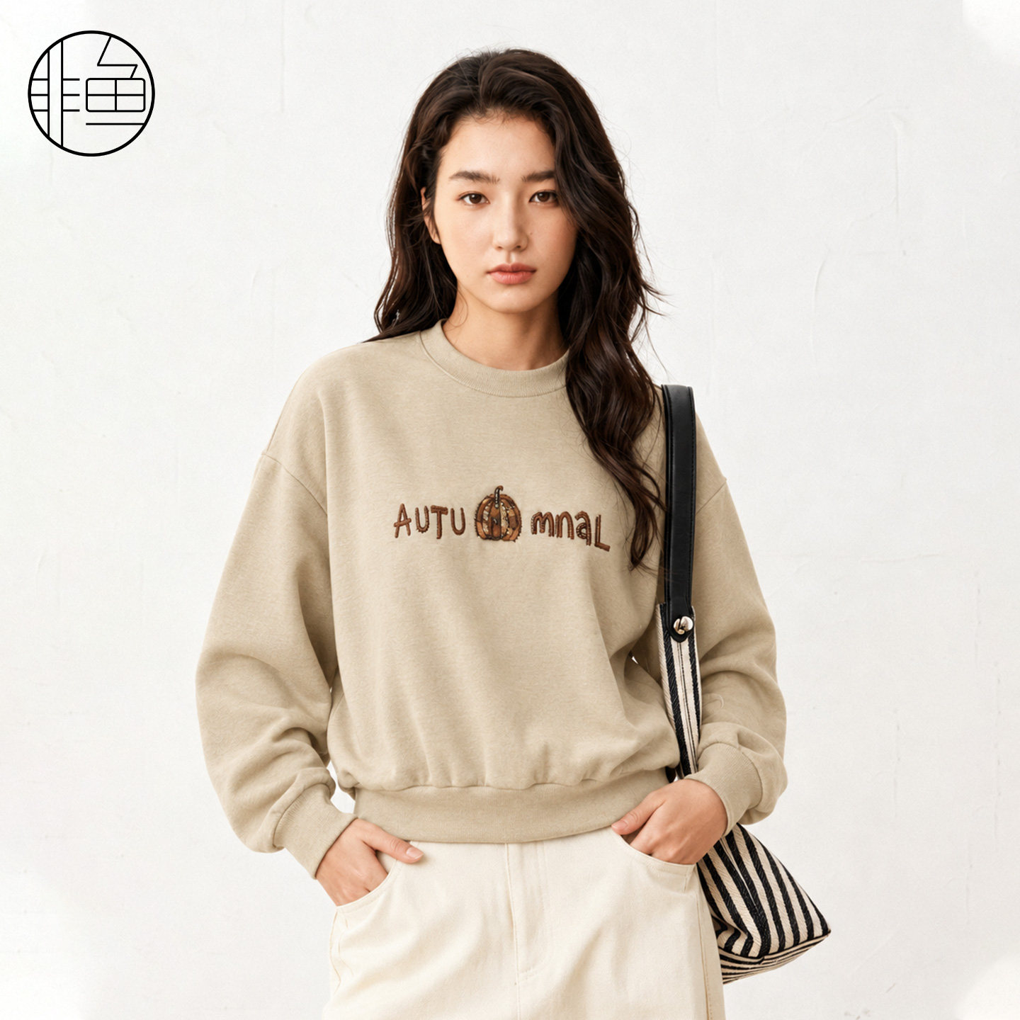 非鱼2026秋女南瓜字母刺绣卫衣