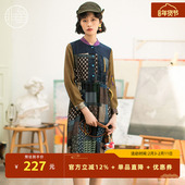 新品 连衣裙款 复古拼色碎花女装 非鱼秋装 群收腰显瘦长袖 中裙