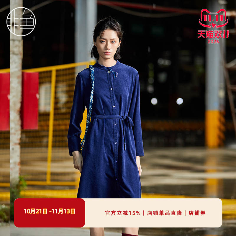 复古文艺中长款裙子系带显瘦女裙