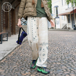 裤 松紧腰休闲女装 子 秋冬新款 非鱼原创设计国潮印花卫裤