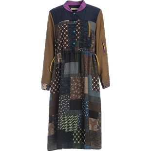 非鱼秋装新品连衣裙款复古拼色碎花女装群收腰显瘦长袖中裙