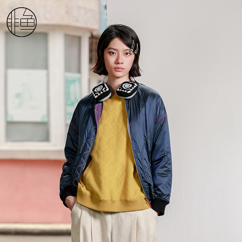 非鱼2023秋冬新款棉衣原创设计时尚棒球服个性重工贴布绣棉服外套