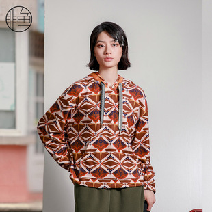 套头连帽外套百搭上衣 复古印花抓绒卫衣女装 非鱼2023秋冬新款 时尚