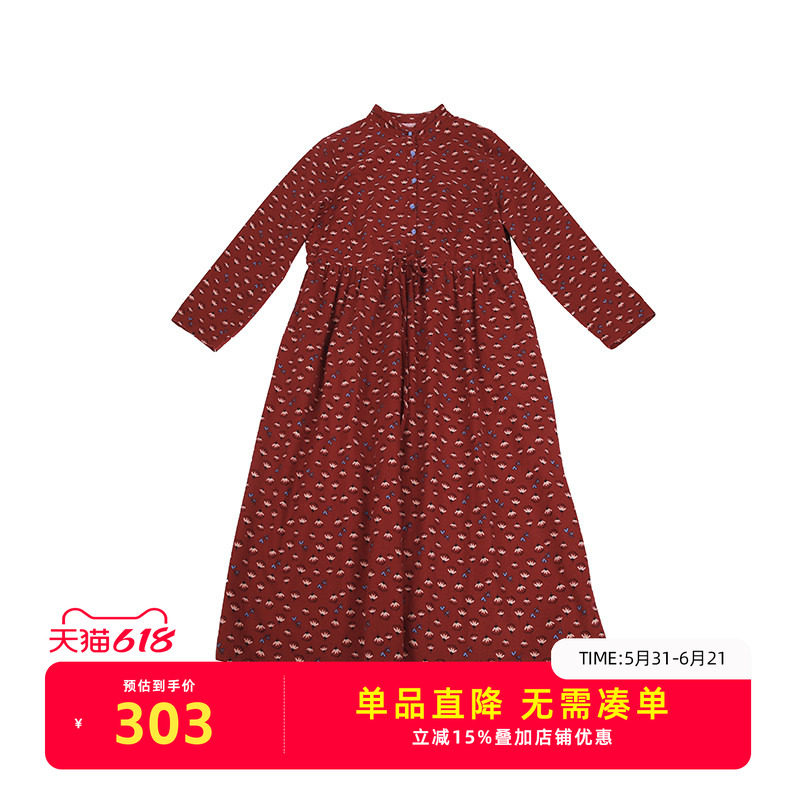非鱼磨毛棉连衣裙2025秋冬新款文艺复古碎花裙子百搭长袖印花裙