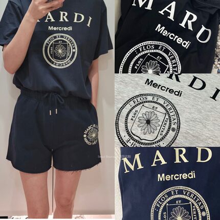 韩国正品代购mardi圆形徽章字母印花夏季t恤百搭显瘦纯棉宽松短袖