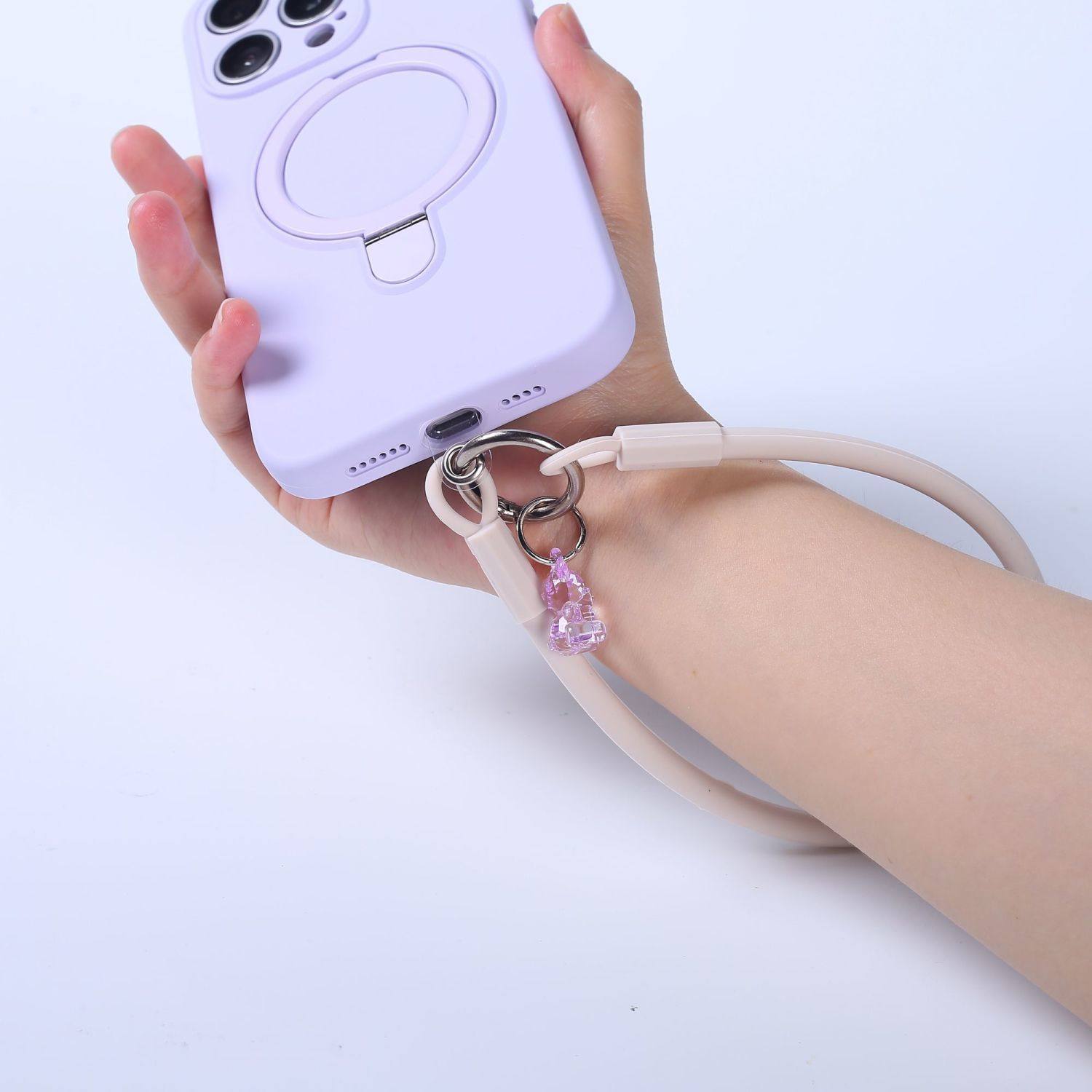 新款液态硅胶手环挂绳适用苹果华为小米手机壳夹片挂绳手机链防摔