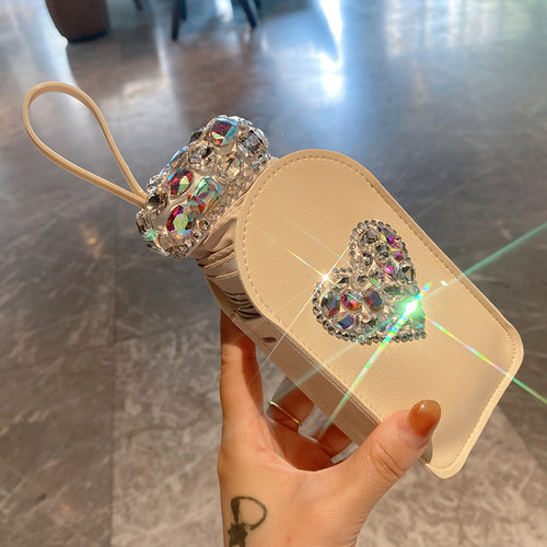 高档镶钻爱心女晴雨两用折叠便携式遮阳伞太阳伞防晒雨伞2025新款