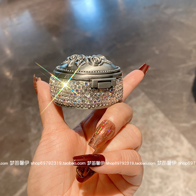 金属镶钻花朵防氧化绒布首饰盒图片