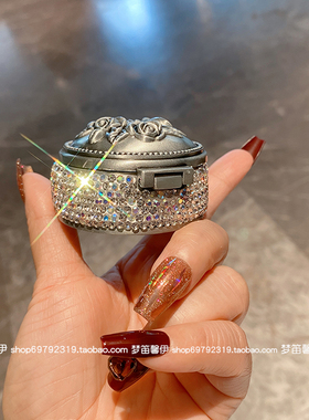 金属镶钻花朵防氧化绒布首饰盒
