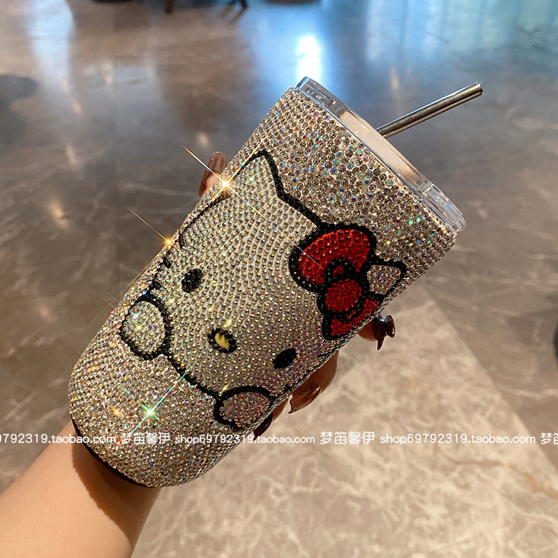 可爱KT头304不锈钢保温吸管杯