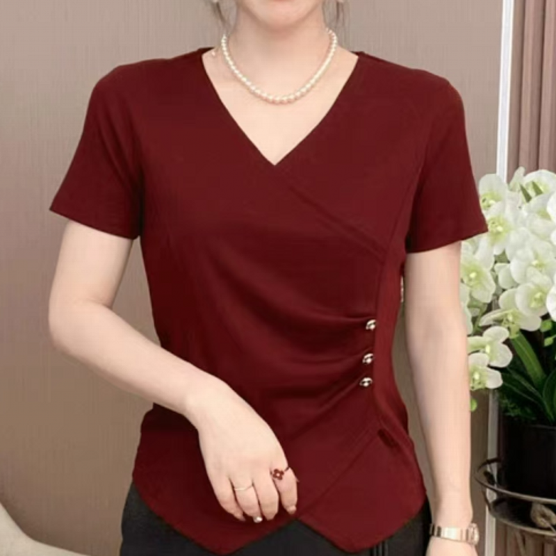 夏季新款女装不规则短袖T恤修身肚子打底洋气小衫时尚上衣显瘦