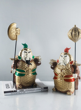 新中式护宅门神哼哈二将摆件家居装饰品客厅门口玄关电视柜书房