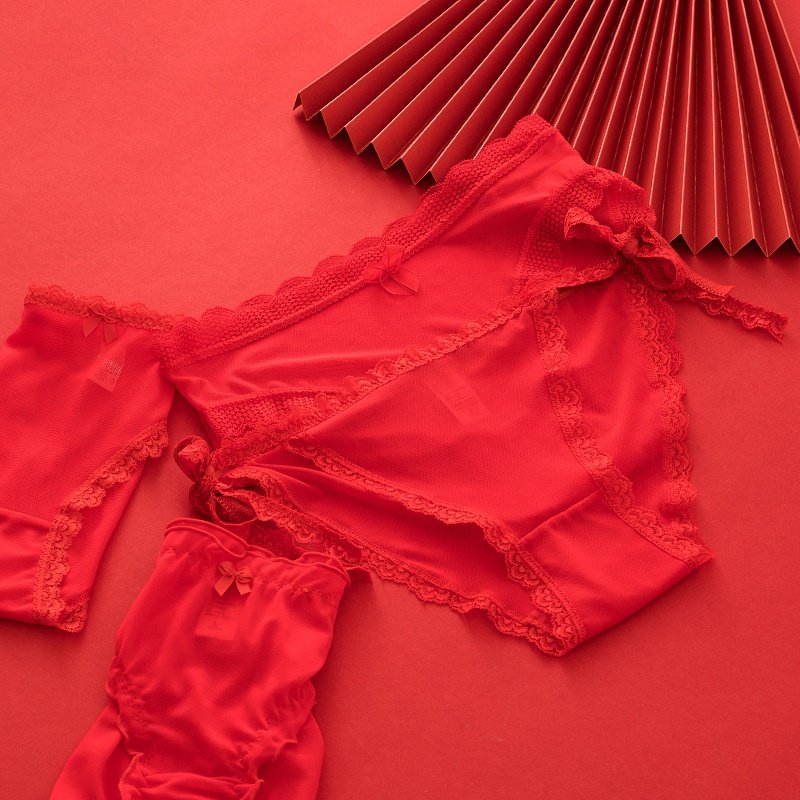 大红色内裤女纯棉裆结婚本命年牛年女士性感蕾丝三角短裤头