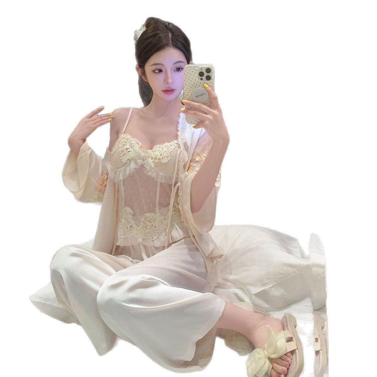 睡衣四件套纯欲风性感冰丝睡衣女性感短裤吊带胸垫纯欲风可外穿,女士内衣/男士内衣/家居服,睡袍/浴袍,淘宝优惠券,粉丝福利购,淘宝优惠卷