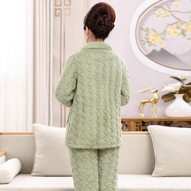 新款保暖加厚中老年女长毛绒夹棉睡衣冬加绒休闲棉袄家居服可外穿