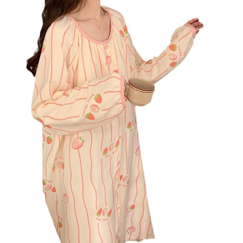 自带胸垫睡裙女春秋季长袖甜美连衣裙睡衣夏天女士可爱条纹家居服,女士内衣/男士内衣/家居服,睡袍/浴袍,淘宝优惠券,粉丝福利购,淘宝优惠卷