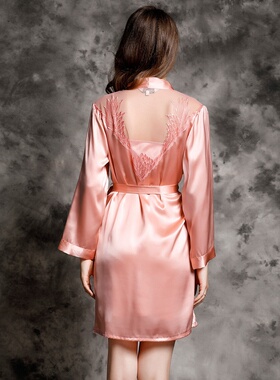 真丝睡衣夏两件套性感蕾丝花边吊带睡裙桑蚕丝女士睡袍套装P9933