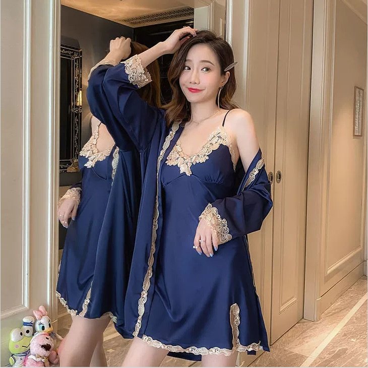 冰丝睡裙浴袍家居服性感睡衣女夏长袖薄款带胸垫睡袍套装,女士内衣/男士内衣/家居服,睡袍/浴袍,淘宝优惠券,粉丝福利购,淘宝优惠卷