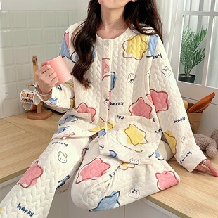 长袖哺乳月子服睡裙带胸垫空气棉吸汗秋冬产后孕妇睡衣做月家居服