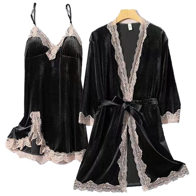 2025新款女睡衣女秋冬金丝绒长袖浴袍性感v领带胸垫吊带睡裙套装,女士内衣/男士内衣/家居服,睡袍/浴袍,淘宝优惠券,粉丝福利购,淘宝优惠卷
