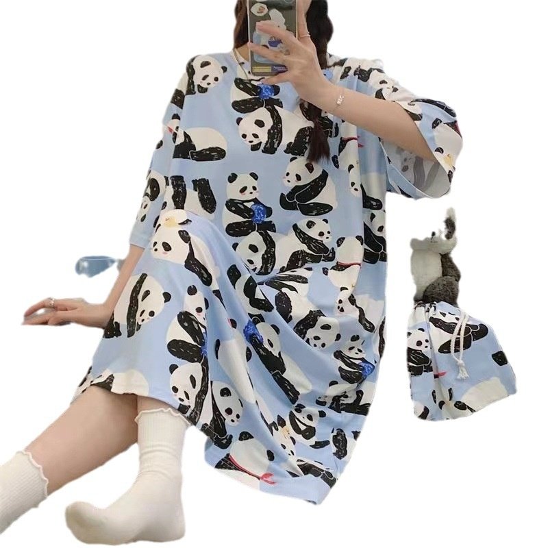 睡裙短袖卡通宽松加大码睡衣女夏季可外穿薄款夏天可爱熊猫家居服,女士内衣/男士内衣/家居服,睡袍/浴袍,淘宝优惠券,粉丝福利购,淘宝优惠卷