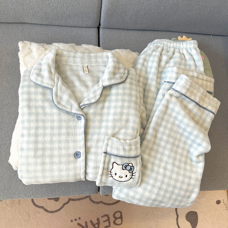 睡衣冬季女款家居服珊瑚绒开衫加厚秋冬款可爱2024年两件套装