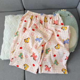 可爱家居服套装 长袖 睡衣女春秋季 带胸垫卡通粉格烟花小马大码